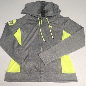 PINK Victoria's Secret NWOT Ultimate Gray & Neon Yellow Zip-Up Hooded Jacket